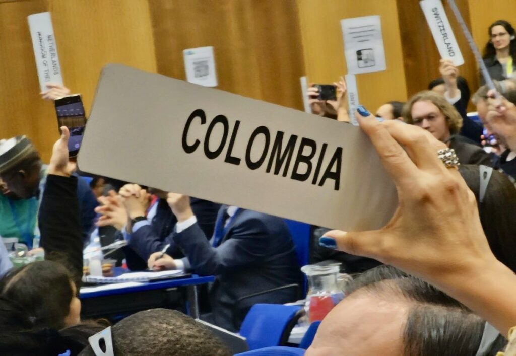 Her stemmer Colombia og de fleste andre land for resolusjonen.